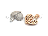 Clear Cz Micro Pave broken Heart Pendant/Charm, CZ Pave Charm in Gold/Rose Gold/Silver Finish, 21x23mm,sku#F648