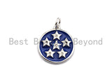 Blue Enamel Six Stars on Disc Coin Charms Pendant, Enamel Pendant,Round Enamel, Oil Drop jewelry Findings,16x20mm,sku#Z371