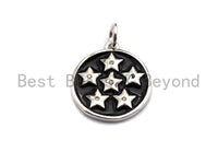 Black Enamel Six Stars on Disc Charms Pendant, Enamel Coin Pendant,Round Enamel, Oil Drop jewelry Findings, 16x20mm,sku#Z372