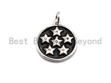 Black Enamel Six Stars on Disc Charms Pendant, Enamel Coin Pendant,Round Enamel, Oil Drop jewelry Findings, 16x20mm,sku#Z372