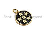 Black Enamel Six Stars on Disc Charms Pendant, Enamel Coin Pendant,Round Enamel, Oil Drop jewelry Findings, 16x20mm,sku#Z372