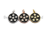 Black Enamel Six Stars on Disc Charms Pendant, Enamel Coin Pendant,Round Enamel, Oil Drop jewelry Findings, 16x20mm,sku#Z372