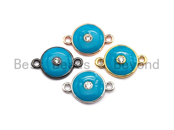 Pave CZ Turquoise Enamel Round Eye Charms Connector, Enamel Connector,Round Enamel, Oil Drop jewelry Findings, 18x12mm,sku#Z390