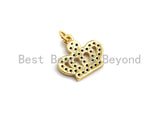 CZ Colorful Micro Pave Crown Pendant, Crown Shaped Pave Pendant, Gold plated, 15x13mm, Sku#F752