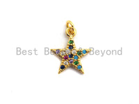 CZ Colorful Micro Pave Five Point Star Pendant, Five Point Star Shaped Pave Pendant, Gold plated, 12x14mm, Sku#F753