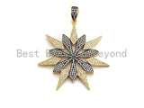 CZ Clear/Black Dual Color Micro Pave North Star Pendant, CZ Pave Pendant,Gold/Rose Gold/Silver/Gunmetal plated, 53x54mm,Sku#F804