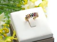 Colorful CZ Micro Pave Ring, Rainbow Cubic Zirconia Gold Ring, sku#X18