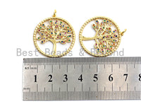 CZ Colorful Micro Pave Round  Gold Tree Pendant, Tree Shaped Pave Pendant, Gold plated, 28x30mm, sku#F819