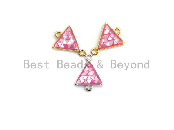100% Natural Pink Shell Triangle Connector with Gold/Silver Finish, Fuchsia Pink Shell, Natural Shell for Jewelry Making, 11x14mm,SKU#Z270