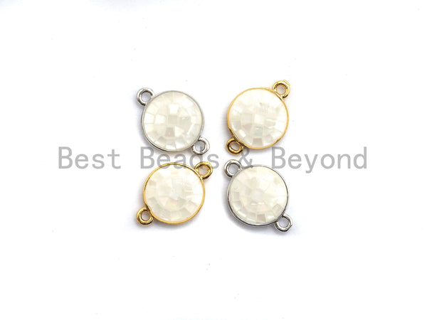 100% Natural White Shell Round Connector with Gold/Silver Finish, White Mother of Pearl Shell Connector, 10x15mm,SKU#Z279