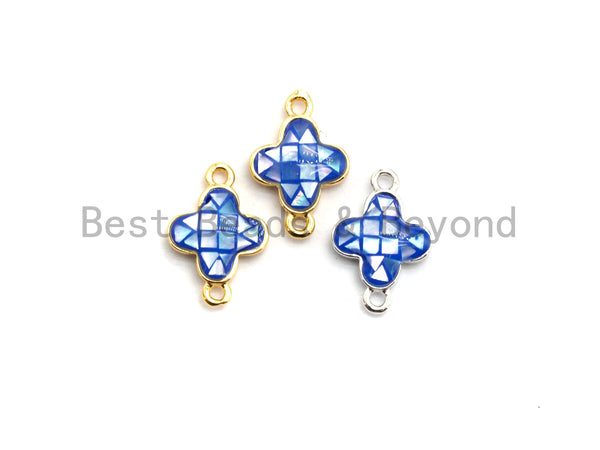 100% Natural Shell Blue Clover Connector with Gold/Silver Plated Edging, Natural Blue Shell, Ocean Jewelry, 10x15mm,SKU#Z290