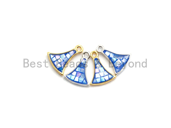 100% Natural Fan-Shaped Royal Blue Shell Pendant/Charm, Gold/Silver Finish, Bracelet Necklace Making Charms, 9x12mm,SKU#Z300