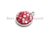 100% Natural HOT PINK Shell Round Pendand in Gold/Silver Finish, Fuchsia Pink Shell Charm Pendant, Shell Findings, 10x12mm,SKU#Z323