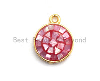100% Natural HOT PINK Shell Round Pendand in Gold/Silver Finish, Fuchsia Pink Shell Charm Pendant, Shell Findings, 10x12mm,SKU#Z323