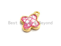 100% Natural Pink Color Shell Clover Flower Pendant Gold/Silver,  Fuchsia Abalone Shell, Natural Pink Shell Charm, 10x13mm,SKU#Z333