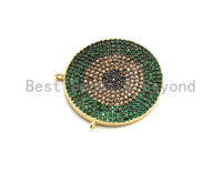 Colorful CZ Micro Pave Evil Eye Round Pendant, Green/Turquoise/Cobalt/Fuchsia/Violet CZ Pave Charm, 25mm, sku#F718