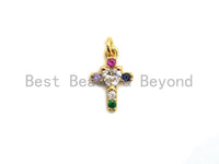 CZ Colorful Micro Pave Cross With Big CZ Pendant, Cross Shaped Pave Pendant, Gold plated, 9x14mm, Sku#F737