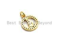 CZ Colorful Micro Pave Round With Eiffel Tower Pendant, Hollow out Round Shaped Pave Pendant, Gold plated, 10x12mm, Sku#F722