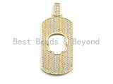 Large CZ Clear/Black Micro Pave Dog tag Hollow Out Skull Pendant, CZ Pave Pendant, Gold/Rose Gold/Silver/Gunmetal plated,28x54mm, Sku#F776