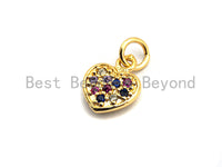 CZ Colorful Micro Pave Puffy Heart Pendant, Heart Shaped Pave Pendant, Gold plated,9x11mm, Sku#F827
