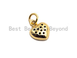 CZ Colorful Micro Pave Puffy Heart Pendant, Heart Shaped Pave Pendant, Gold plated,9x11mm, Sku#F827