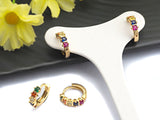 Baguette CZ Micro Pave Rainbow Huggie Earring, Gold Hoops earrings, Huggies Earrings,Minimal earrings,4x13mm,sku#J122 Bestbeads&Beyond