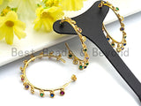 Colorful CZ Micro Pave Rainbow Large Hoop Earring, Gold Hoops earrings, Stud Earrings,Minimal earrings, 4x46mm,sku#J126