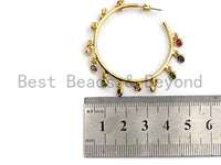 Colorful CZ Micro Pave Rainbow Large Hoop Earring, Gold Hoops earrings, Stud Earrings,Minimal earrings, 4x46mm,sku#J126