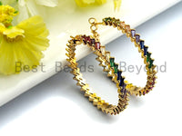 Colorful CZ Micro Pave Rainbow Large Hoop Earring, Gold Hoops earrings, Stud Earrings, Minimal earrings,4x40mm,sku#J127/LD456 Bestbeads&Beyond