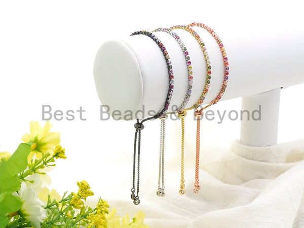 NEW STYLE Adjustable Bracelet,Rainbow cz Pave Stud Bracelet Gold/Silver/Rose Gold/Gunmetal, Chain Bracelet,SKU#A96