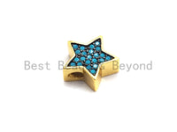 CZ Micro Pave Five Point Star Beads, Fuchsia/Turquoise/Cobalt/Black/Green/Champagne Gold  Plated Beads, Bracelet Beads, 11mm, sku#E449