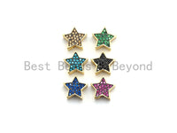 CZ Micro Pave Five Point Star Beads, Fuchsia/Turquoise/Cobalt/Black/Green/Champagne Gold  Plated Beads, Bracelet Beads, 11mm, sku#E449