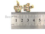 CZ Colorful Micro Pave Royal Crown Charm Pendant, Crown Shaped Pave Pendant, Gold plated, 17x15mm, Sku#F837