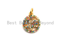 CZ Colorful Micro Pave Round With LOVE Pendant, Round Shaped Pave Pendant, Gold plated, 13x15mm, Sku#F840