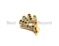 CZ Colorful Micro Pave Hand With Heart Hollow Out Pendant, Hand Shaped Pave Pendant, Gold plated, 9x11mm, Sku#F850
