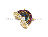 CZ Colorful Micro Pave Rainbow With Two Cloud Pendant, Rainbow Shaped Pave Pendant, Gold plated, 14x21mm, Sku#F851
