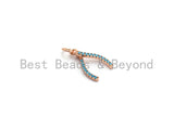 Turquoise CZ Micro Pave Wishbone Charm Pendant for Necklace/Bracelet, Cubic Zirconia Pendant, 10x16mm, sku#Y194