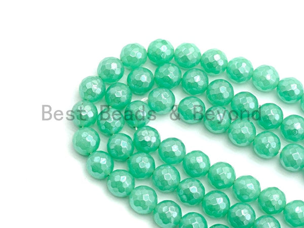 Quality Mystic Plated Chrysoprase Jade Round Faceted Beads, 8mm/10mm Green Color Jade Gemstone Beads, 15.5inch strand, SKU#U437