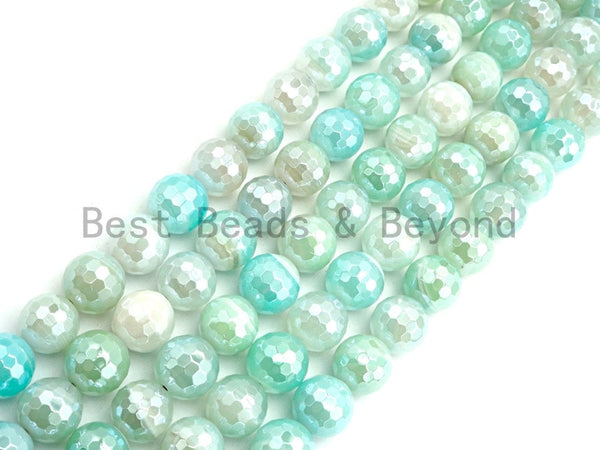 Mystic Plated Faceted Agate Beads,6mm/8mm/10mm/12mm, Ice Blue White Agate Beads,15.5" Full Strand, SKU#U443