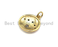 Colorful CZ Micro Pave Round Gold Coin Pendant, Coin Shaped Pave Pendant, Gold plated,21x23mm, Sku#F870 Bestbeads&Beyond