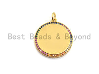 Colorful CZ Micro Pave Round Gold Coin Pendant, Coin Shaped Pave Pendant, Gold plated,21x23mm, Sku#F870 Bestbeads&Beyond