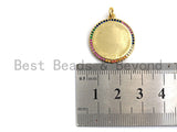 Colorful CZ Micro Pave Round Gold Coin Pendant, Coin Shaped Pave Pendant, Gold plated,21x23mm, Sku#F870 Bestbeads&Beyond