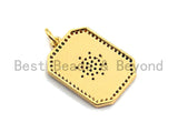 CZ Colorful Micro Pave Rectangle with Eight Pointed Star Pendant, Rectangle Tag Shaped Pave Pendant,Gold plated,17x24mm,Sku#F873