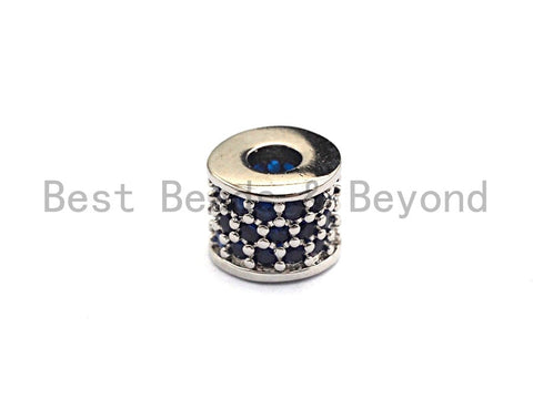 CZ Big Hole Drum Barrel Cobalt Micro Pave Beads, Gold/Rose Gold/Silver/Black Cubic Zirconia Spacer Beads, DIY Jewelry, 6x7mm, sku#X45