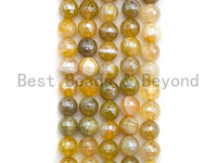 Mystic Plated Natural Faceted Plated Yellow Agate beads, 6mm/8mm/10mm/12mm Natural Yellow Natural Agate Beads, 15.5inch strand, SKU#U471