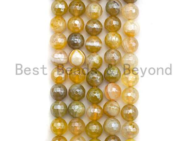 Mystic Plated Natural Faceted Plated Yellow Agate beads, 6mm/8mm/10mm/12mm Natural Yellow Natural Agate Beads, 15.5inch strand, SKU#U471