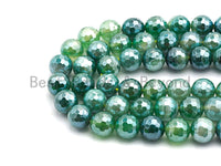 Mystic Plated Faceted Green Agate beads, 6mm/8mm/10mm/12mm Agate Gemstone beads, Natural Agate Beads, 15.5inch strand, SKU#U444