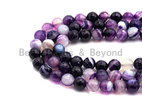 High Quality Natural Faceted Purple Banded Agate beads, 6mm/8mm/10mm/12mm Gemstone beads, Natural Agate Beads, 15.5inch strand, SKU#U446