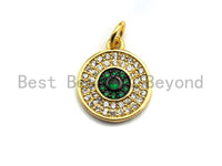 CZ Micro Pave Round Disc Pendant, Green/Black/Fuchsia/Cobalt Cubic Zirconia Big Pave Disc Charm Pendant, 13x15mm,sku#F894 Bestbeads&Beyond