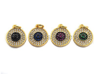 CZ Micro Pave Round Disc Pendant, Green/Black/Fuchsia/Cobalt Cubic Zirconia Big Pave Disc Charm Pendant, 13x15mm,sku#F894 Bestbeads&Beyond